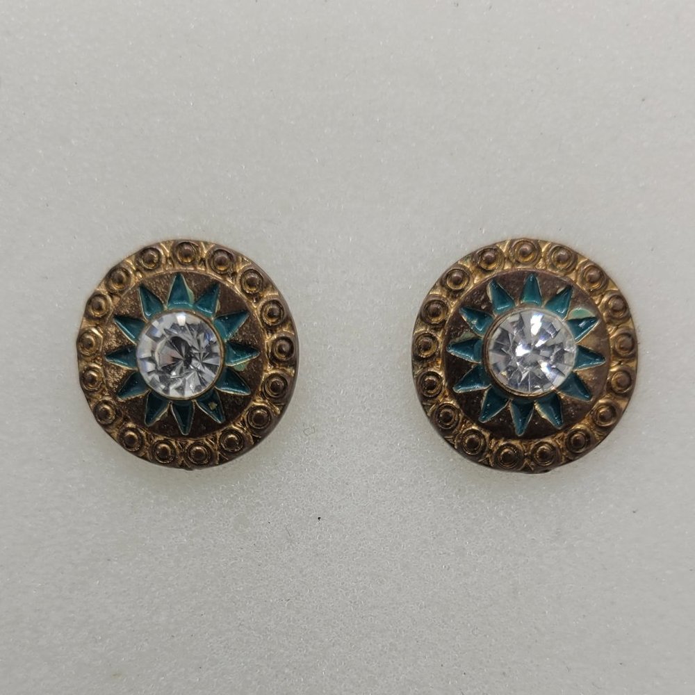 Earrings Round w/crystal Rhinestones gold/green E_OT0029. - Picture 1 of 2